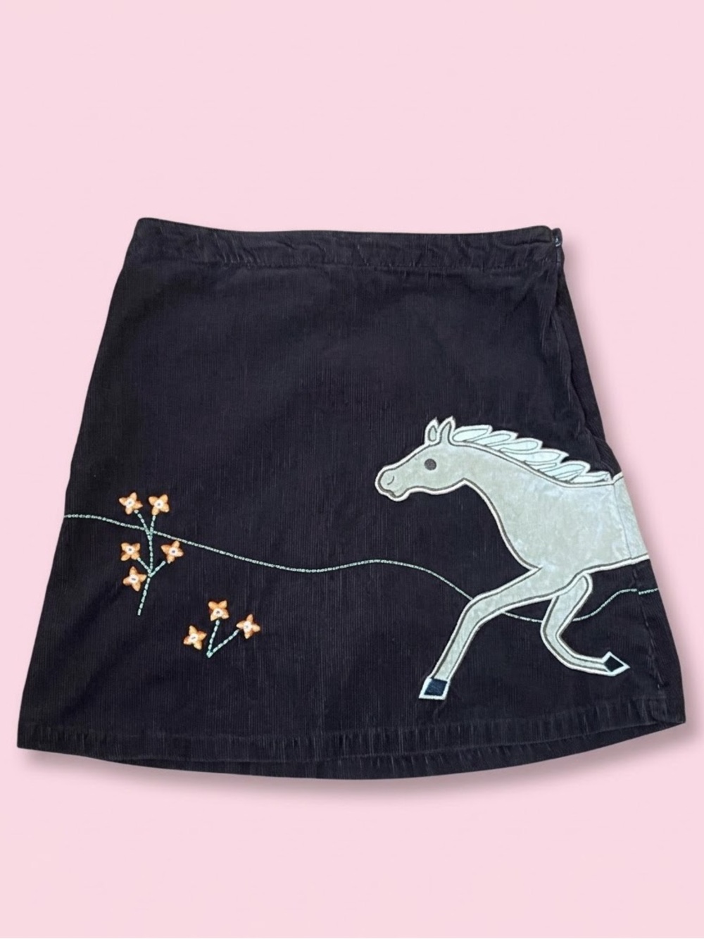Lands' End Brown Corduroy Horse Embroidered Mini Skirt Size 14 Girls